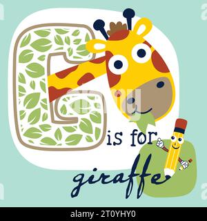 Cartoon-Vektor der süßen Giraffe mit lustigem Bleistift, lernen, Tiernamen zu lesen Stock Vektor