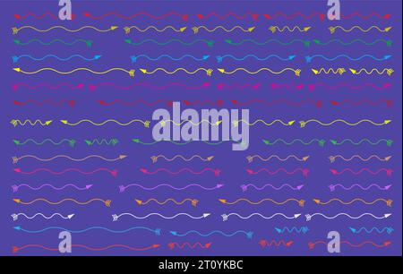 Sammlung der Vektorpfeile für Farblinien. Pfeil. Pfeilsymbol. Moderne einfache Pfeile. Sammlung von verschiedenen für Webdesign oder Benutzeroberfläche. Richtungssymbole - Stock Vektor