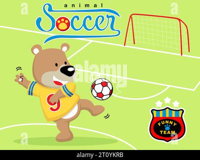 Vektor-Illustration des lustigen Bärenspielfußballs, Fußballelement-Zeichentrickfilm Stock Vektor