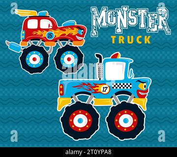 Monster Truck Race Cartoon. Vektor-Zeichentrick-Illustration Stock Vektor