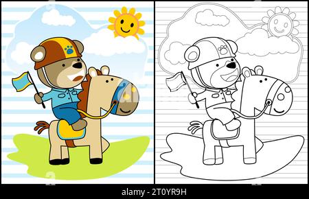 Malbuch von lustigen Bären Reitpferden Stock Vektor