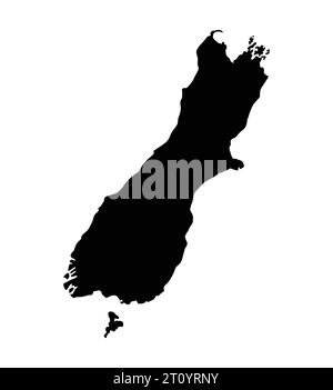 neuseeland Inselkarte Silhouette Region Territory, schwarze Form Stil Illustration Stock Vektor