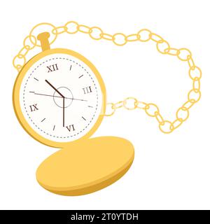 Taschenuhr Vektor Illustration in einem flachen Stil. Goldene Uhr an einer Kette im Vintage-Stil. Symbol für Design und Anwendungen. Vektorüberwachung isoliert auf A Stock Vektor
