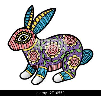 Kaninchen Säugetier mit floraler Ornament Dekoration Illustration Stock Vektor