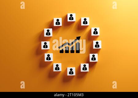 Gesteigerte Produktivität bei der Teamarbeit. Leistungsverbesserung, Brainstorming, gemeinsame Bemühungen zur Lösung von Problemen, Teamarbeit oder Arbeit an einem gemeinsamen Projekt. Stockfoto