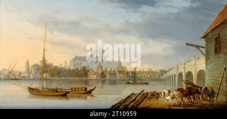 A View of Westminster Bridge and the Abbey from the South Side, Landschaftsgemälde in Öl auf Platte von William Anderson, 1818 Stockfoto