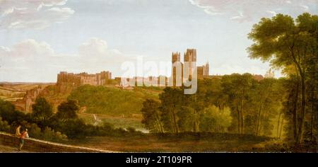 Ansicht von Durham, England aus dem 18. Jahrhundert, Landschaftsmalerei in Öl auf Leinwand um 1795 Stockfoto