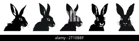 Schwarze Silhouetten des Kaninchens. Set von Osterhasen-Ikonen isoliert auf weißem Hintergrund. Vektorabbildung. Zeichnung des Kaninchen-Symbols Stock Vektor