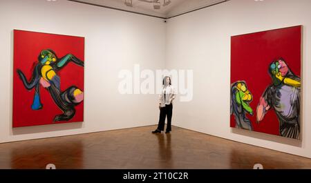 Thaddaeus Ropac, London, Großbritannien. Oktober 2023. Stupor: Eine neue Ausstellung mit Werken des deutschen Künstlers Daniel Richter läuft vom 10. Oktober bis 1. Dezember. In der Einzelausstellung im Londoner Thaddaeus Ropac präsentiert er eine Gruppe von Gemälden, die biomorphe Formen in einer Reihe von verdrehten, metamorphen Posen darstellen. Quelle: Malcolm Park/Alamy Live News Stockfoto