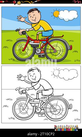 Cartoon-Illustrationen von lustigen Teenager, der auf einem Fahrrad reitet Stock Vektor