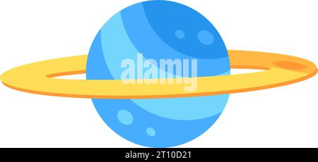 Blauer Planet mit Ring um das Symbol. Astronomische Beobachtungen an Weltraumobjekten. Extraterrestrische Reisen und Tiefenweltraumforschung. Einfacher flacher Vektor Stock Vektor