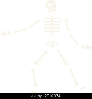 Festlich fröhlich tanzende Skelett-Flachfigur. Aufkleber mit festlichen Abzeichen für Feiertage. Tanzendes Skelett-Element für Schrottbuchung, Grußkarte, Partyeinladung Stock Vektor