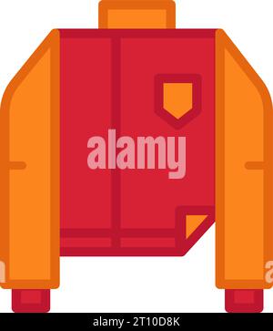 Flaches Farbsymbol der Herbstjacke mit langen Ärmeln. Freizeitkleidung und Schuhe. Garderobenartikel für einen modernen, modischen Look. Das einfache Vektorsymbol ist Stock Vektor
