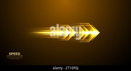 Ein abstrakter, großer, glühender Pfeil auf dunklem Hintergrund. Stock Vektor