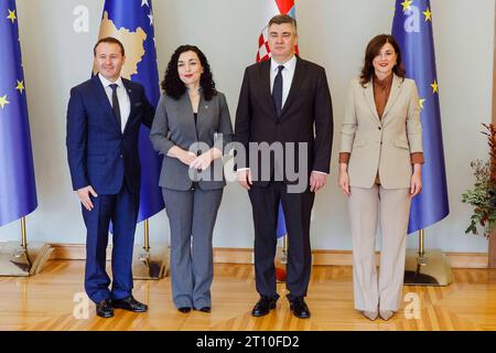 Zagreb, Kroatien. , . Der Präsident des Kosovo, Vjosa Osmani Sadriu, traf sich während eines zweitägigen offiziellen Besuchs in Kroatien mit Präsident Zoran Milanovic zusammen. Foto: Marko Todorov/CROPIX Copyright: XxMarkoxTodorovx/xCROPIXx sadriu milanovic20-101023 Credit: Imago/Alamy Live News Stockfoto