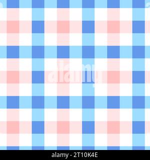 Pastell Tischdecke Gingham Vektor nahtlose Muster. Rosa und blauer Hintergrund. Cottagecore Garden Design. Homestead Farmhouse Sommer Graphic Bac Stock Vektor