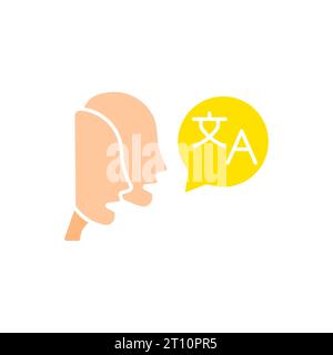 Symbol für zwei Sprachbarrieren. Sprache, Wörterbuch, Ausländer, Wörter, Lesen. Vektorfarbsymbol auf weißem Hintergrund für Unternehmen und Adver Stock Vektor