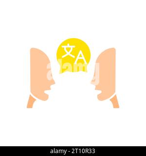 Symbol für zwei Sprachbarrieren. Sprache, Wörterbuch, Ausländer, Wörter, Lesen. Vektorfarbsymbol auf weißem Hintergrund für Unternehmen und Adver Stock Vektor