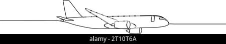 Kontinuierliche einzeilige Zeichnung des Passagierflugzeugs, Flugreise Linie Kunstvektor Illustration Stock Vektor