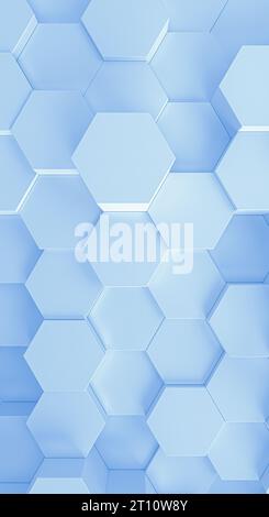 Sechseckige Wand, weiße Hintergrundstruktur, Technologie- oder Modekonzept. 3D-Rendering, vertikale Größe. Stockfoto