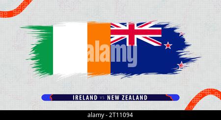 Irland gegen Neuseeland, Illustration des internationalen Rugby-Viertelfinales im Pinselstrich. Abstraktes Grungy-Symbol für Rugby-Match. Vektorillust Stock Vektor