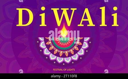 Happy Diwali Hindu Festival Banner, Grußkarte. Brennende Diya-Illustration, Hintergrund für Lichterfest in Indien. Vektor Stock Vektor