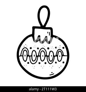Weihnachtskugel-Bild kritzeln. Saisonales Ornament Spielzeug isoliert auf weißem Hintergrund. Festliche Dekoration. Vektor-Illustration zum Neujahr. Traditionell Stock Vektor