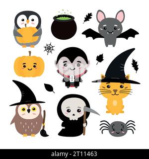 Vektor-Set von flachen Hand gezeichneten Halloween-Charakteren Stock Vektor
