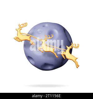 3D-springende Hirsche mit Geweih in der Nähe des Mondes Stock Vektor