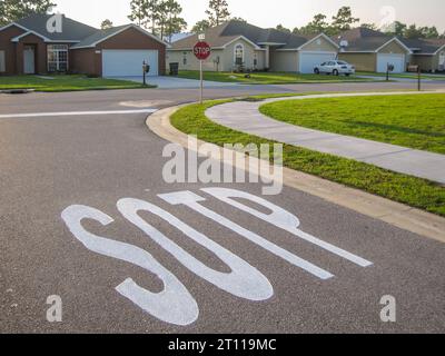 Rechtschreibfehler gemalt auf einer Vorstadtstraße in Florida Stockfoto