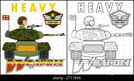 Malbuch des Soldaten auf gepanzertem Fahrzeug Stock Vektor