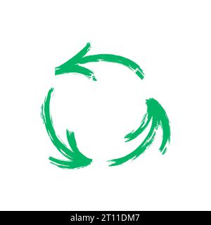 Wiederverwendungszeichen mit Pfeilen. Grüne Recyclingpfeile mit Markertextur. Vektorillustration isoliert in weißem Hintergrund Stock Vektor