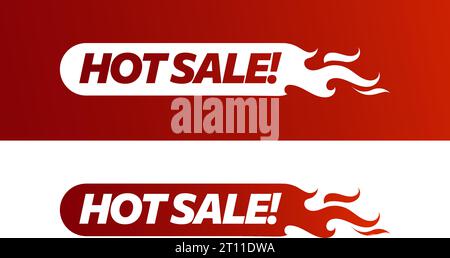 Hot Sale Web Banner Vorlage. Preisangebot, Angebot Vektoretiketten, flammenförmiges Logo. Zwei Farboptionen. Stock Vektor