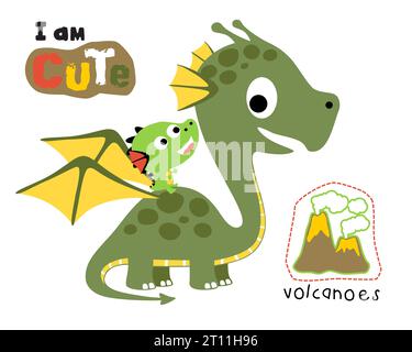 Vektor-Illustration von lustigen Drachen Cartoon mit Vulkanen Stock Vektor