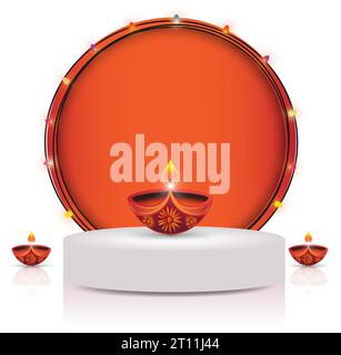 Happy Diwali Festival Celebration mit vibrierender Kerzenflamme in warmem Licht. Vektorabbildung Stock Vektor