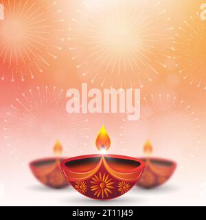 Illustration des Happy Diwali Festivals Hintergrund mit wunderschöner Diya und Feuerwerk Stock Vektor