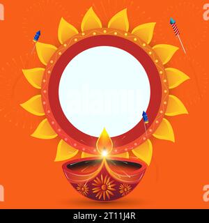 Vektor-Illustration des glücklichen Diwali Festival Hintergrund mit Diya. Leerzeichen für Text. Stock Vektor