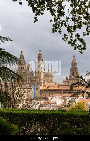 Kathedrale von Santiago de Compostela vom Alameda Park, Santiago de Compostela, A Coruna, Galicien, Spanien Stockfoto