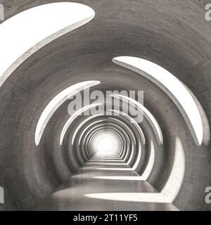 Betontunnel mit gekrümmten Seitenfenstern.3D-Rendering Stockfoto