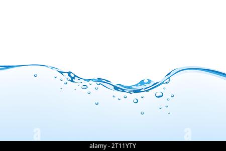 Wasserwellenoberfläche mit Luftblasen, isoliert auf weißem Hintergrund. Illustration des Wasserwellenvektors, EPS 10. Sauberes Trinkwasser Stock Vektor