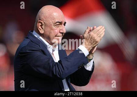 Monza, Italien. Oktober 2023. U-Power Stadium, 08.10.23 Adriano Galliani Chef des AC Monza nach dem Spiel der Serie A zwischen AC Monza und US Salernitana im U-Power Stadium in Monza, Italia Soccer (Cristiano Mazzi/SPP) Credit: SPP Sport Press Photo. /Alamy Live News Stockfoto