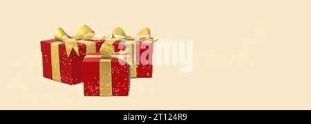 Magische Weihnachtsgeschenkboxen isoliert auf beigefarbenem Hintergrund. Stockfoto