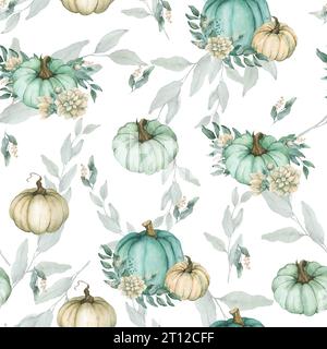 Nahtloses Aquarellmuster mit Kürbis Stockfoto