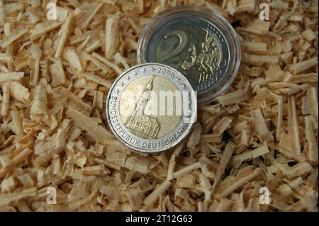 2-Euro-Münze Bundesländer Hamburg 2008. Deutsche 2-Euro-Münzen. Stockfoto