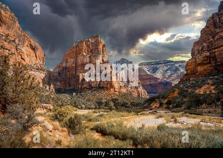 Der wunderschöne Berg, der auf dem Angels Landing Trail im Zion National Park aufsteigt Stockfoto