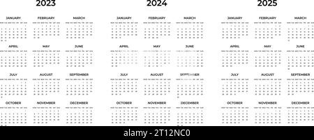 Kalender 2024 Start Montag 2025 und 2023 Planer Vorlage Stock Vektor