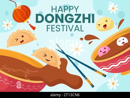 Dongzhi oder Winter Solstice Festival Vektor-Illustration am 22. Dezember mit chinesischem Essen Tangyuan und Jiaozi im flachen Cartoon Hintergrund Design Stock Vektor