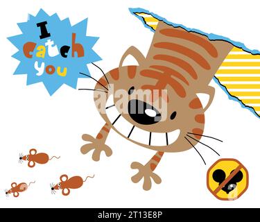 Vektor-Illustration von lustigen Katzen-Karikaturjagdratten Stock Vektor