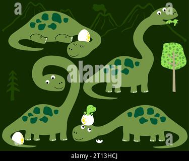 Vektor-Set von Dinosauriern Cartoon in verschiedenen Aktionen Stock Vektor