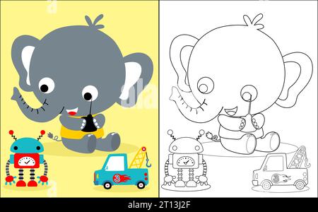 Vektor-Illustration des Malbuches mit Elefanten-Zeichentrickfilm mit ihm Spielzeug Stock Vektor